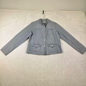 Charter Club Petite Blue Chambray Utility Jacket Mock Neck Cotton Tencel Medium